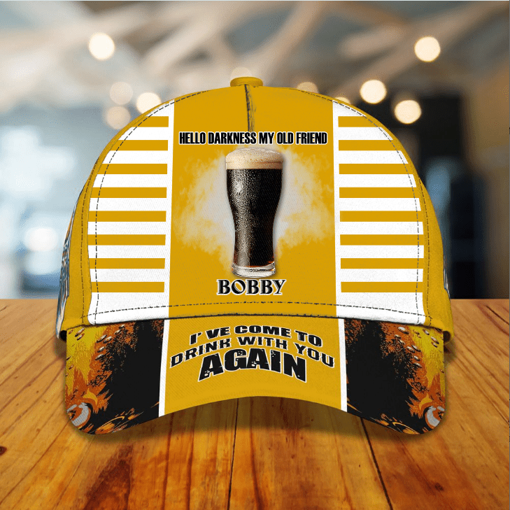 Hello Darkness My Old Friend I've Come To Drink With You Again Cap, Personalized Name Cap, Custom Name Hat for Friends Trucker Hats Custom Hats Gifts For Men & Women