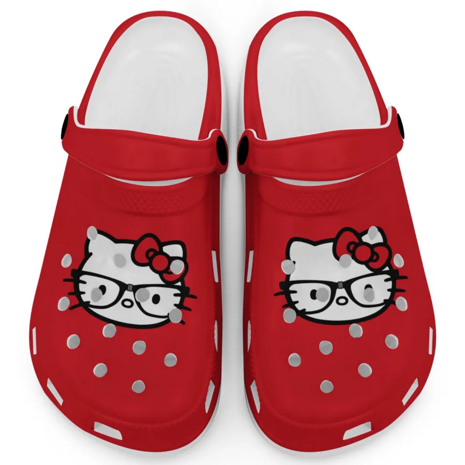 Hello Kitty And Glasse Cartoon Crocs Crocband Clogs Shoes Comfortable For Men Women and Kids