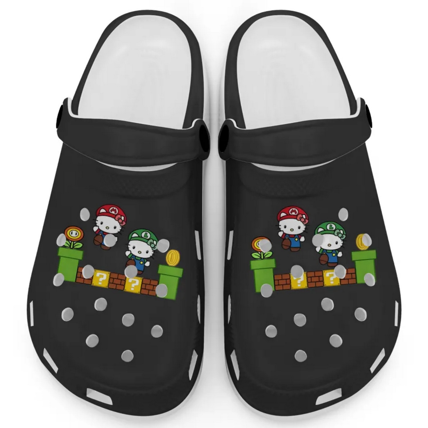 Hello Kitty And Luigi Super Mario Game Black Crocs Crocband Clogs Shoes Comfortable For Men Women and Kids