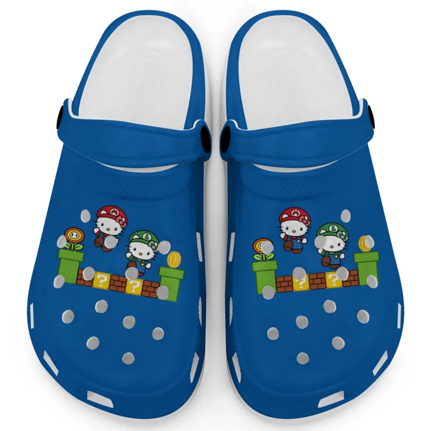 Hello Kitty And Luigi Super Mario Game Blue Crocs Crocband Clogs Shoes Comfortable For Men Women and Kids