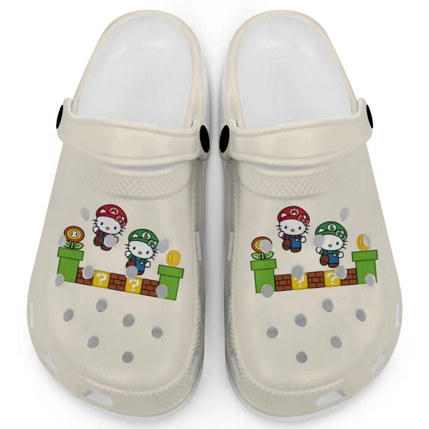 Hello Kitty And Luigi Super Mario Game Ivory Crocs Crocband Clogs Shoes Comfortable For Men Women and Kids