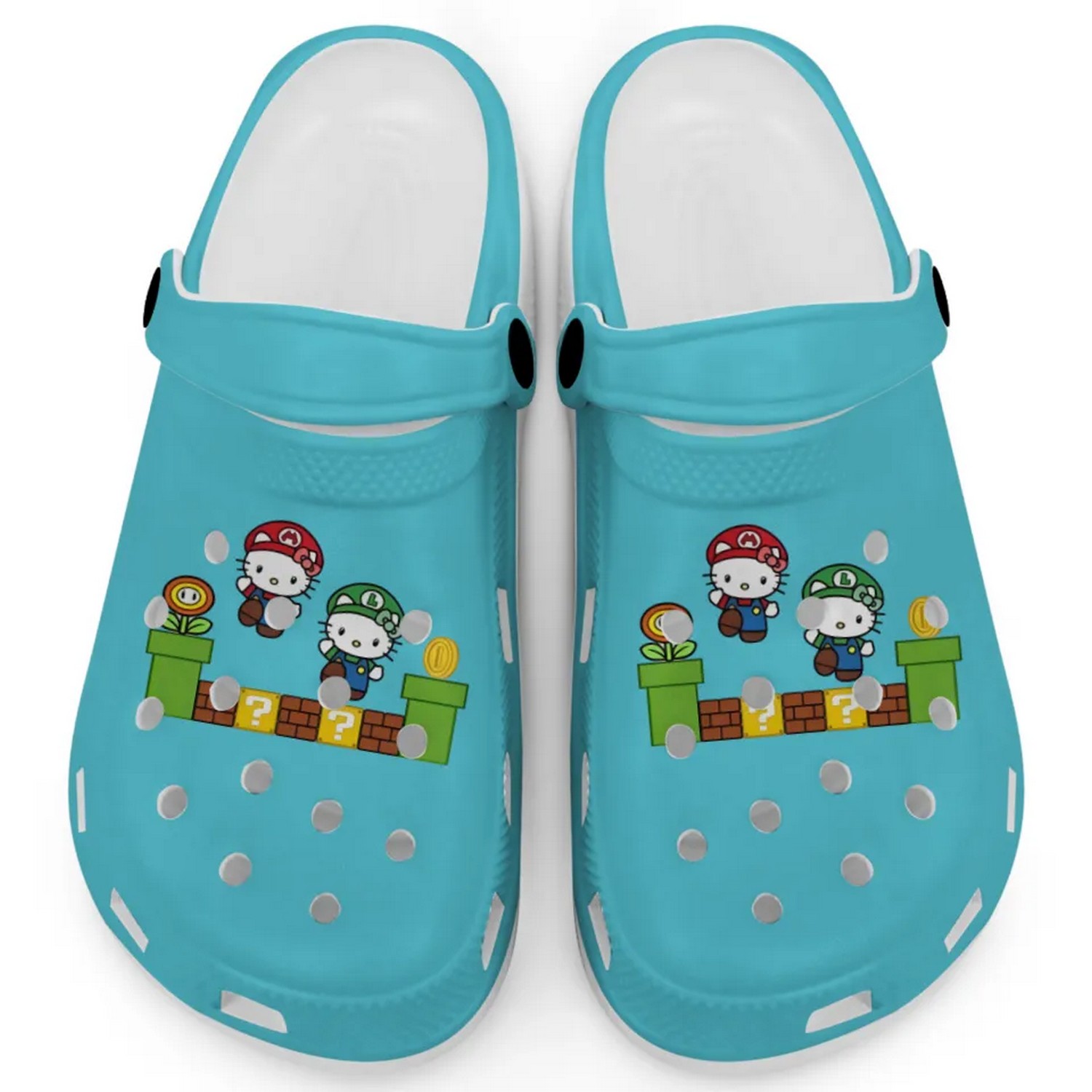 Hello Kitty And Luigi Super Mario Game Light Blue Crocs Crocband Clogs Shoes Comfortable For Men Women and Kids
