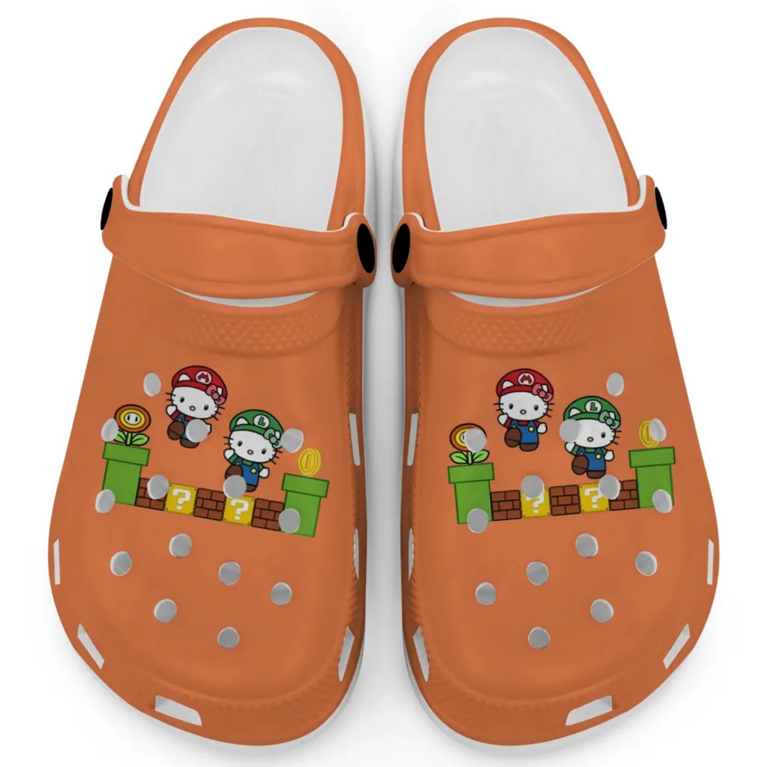 Hello Kitty And Luigi Super Mario Game Orange Crocs Crocband Clogs Shoes Comfortable For Men Women and Kids
