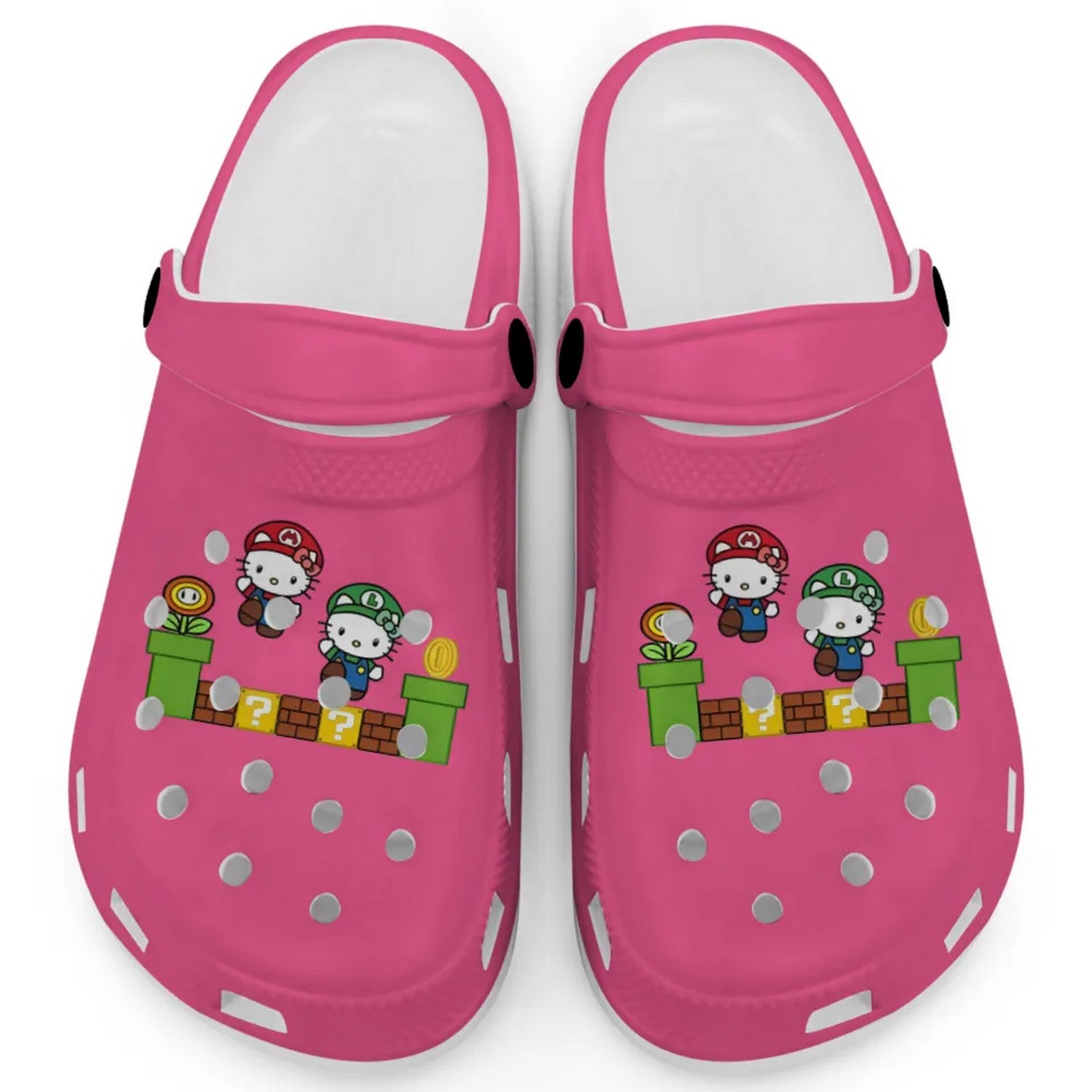 Hello Kitty And Luigi Super Mario Game Pink Crocs Crocband Clogs Shoes Comfortable For Men Women and Kids