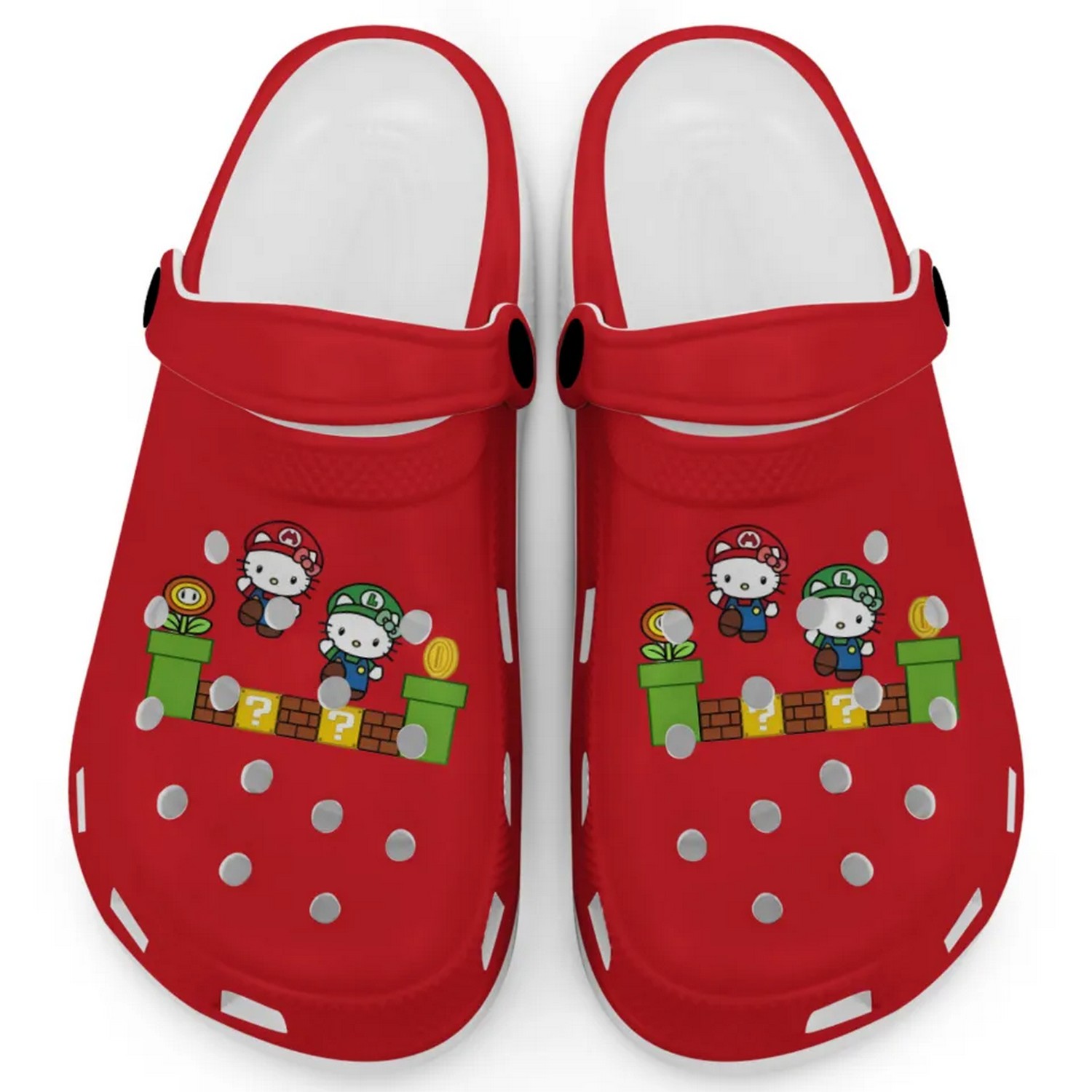 Hello Kitty And Luigi Super Mario Game Red Crocs Crocband Clogs Shoes Comfortable For Men Women and Kids