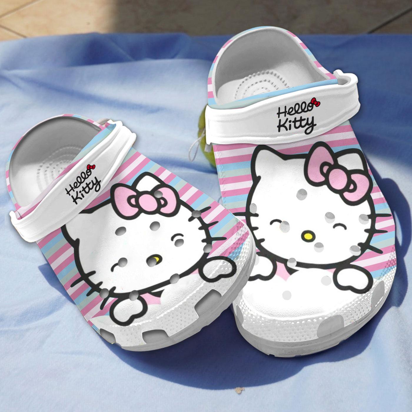 Hello Kitty Cartoon Crocs Crocband Clogs Shoes Comfortable For Men Women and Kids