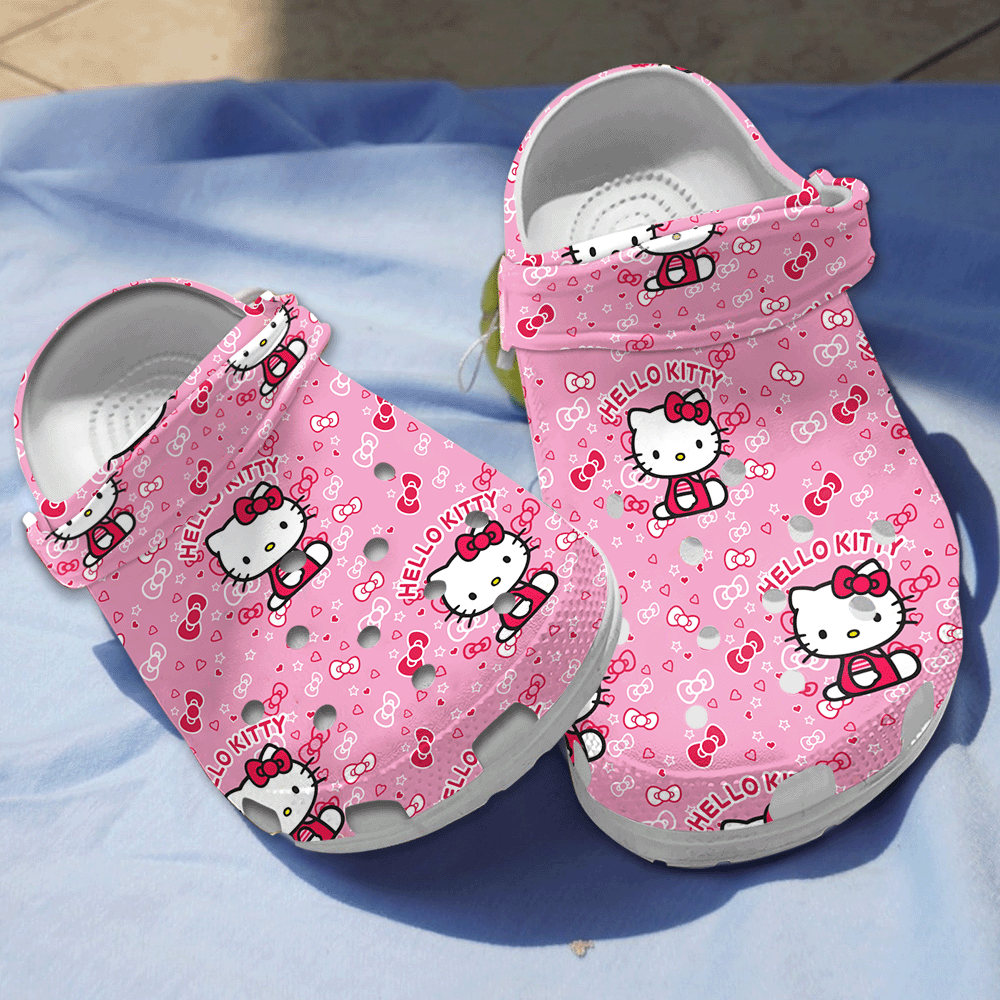 Hello Kitty Cartoon Crocs Crocband Clogs Shoes Comfortable For Men Women and Kids
