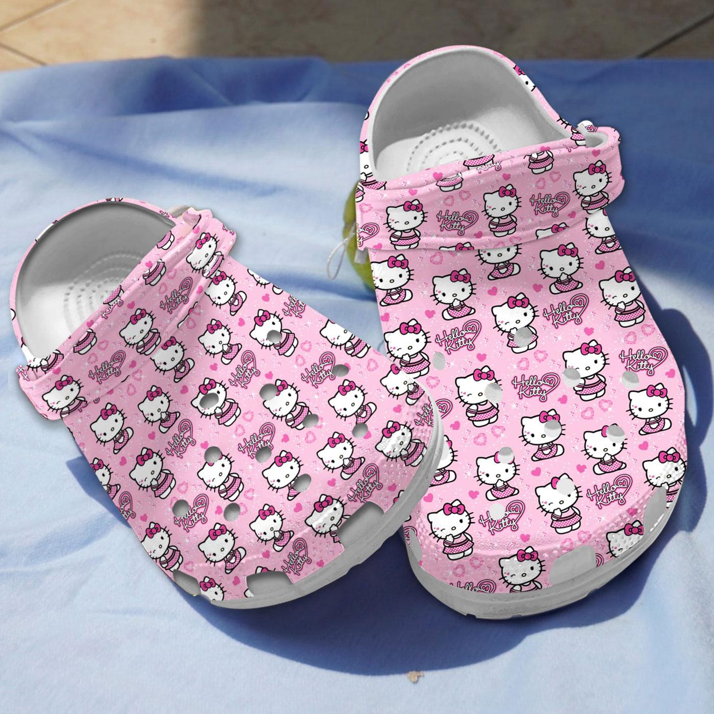 Hello Kitty Cartoon Crocs Crocband Clogs Shoes Comfortable For Men Women and Kids