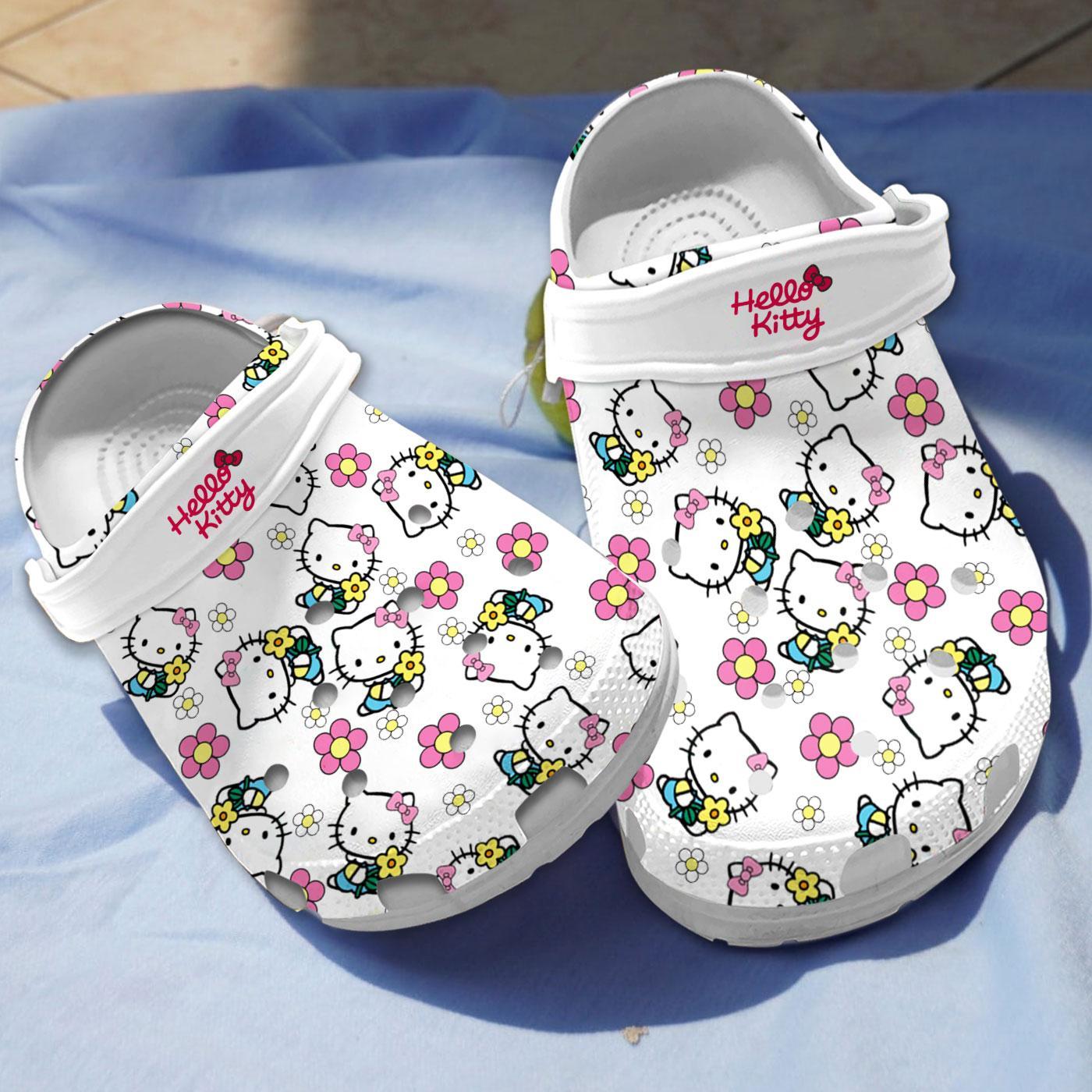 Hello Kitty Cartoon Crocs Crocband Clogs Shoes Comfortable For Men Women and Kids