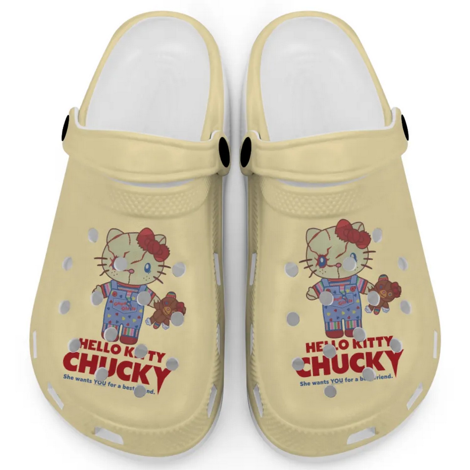 Hello Kitty Chucky Movie Banana Crocs Crocband Clogs Shoes Comfortable For Men Women and Kids