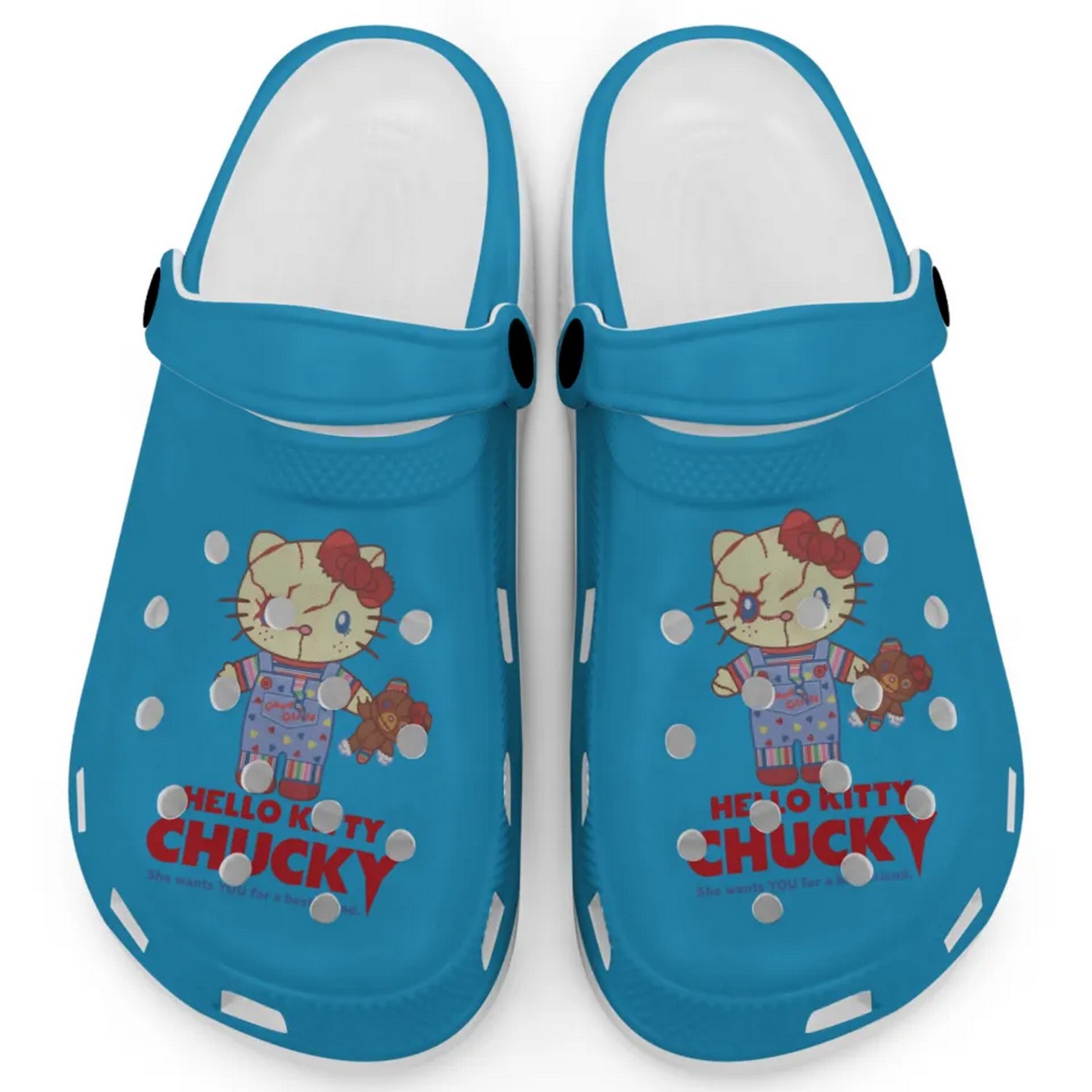 Hello Kitty Chucky Movie Blue Crocs Crocband Clogs Shoes Comfortable For Men Women and Kids