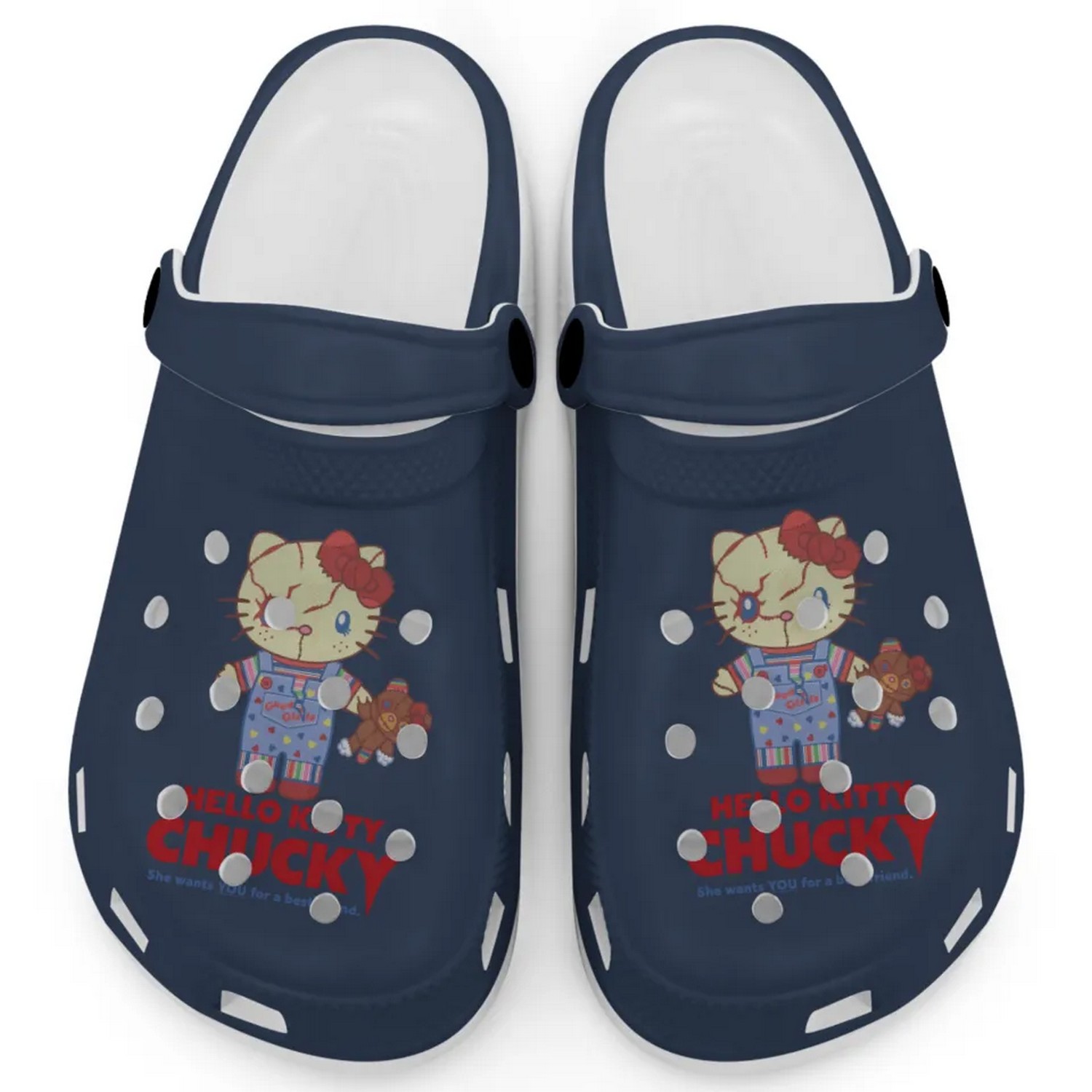 Hello Kitty Chucky Movie Graphite Crocs Crocband Clogs Shoes Comfortable For Men Women and Kids