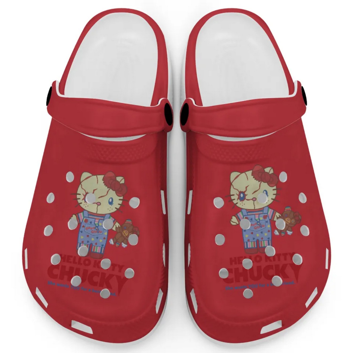 Hello Kitty Chucky Movie Red Crocs Crocband Clogs Shoes Comfortable For Men Women and Kids