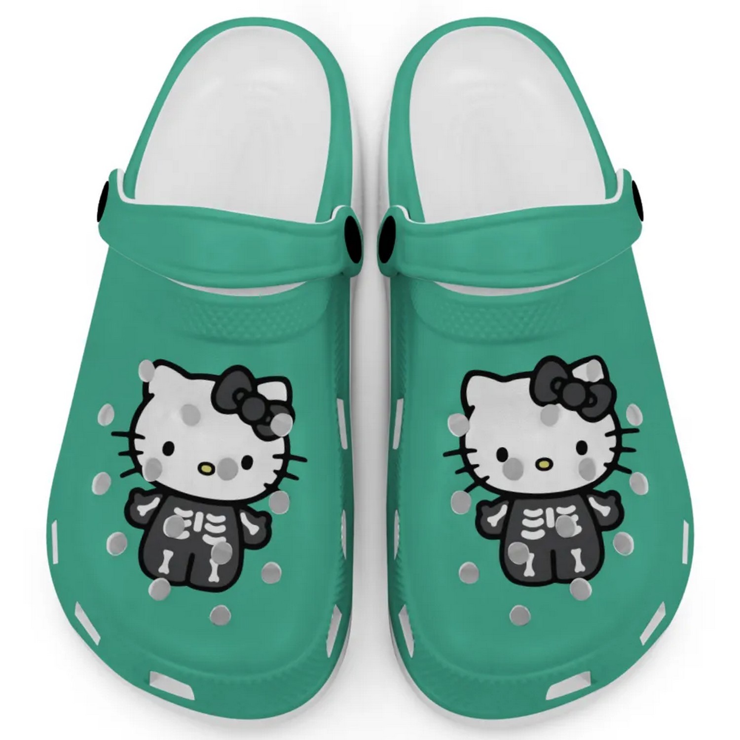Hello Kitty Halloween Skeleton Cartoon Crocs Crocband Clogs Shoes Comfortable For Men Women and Kids