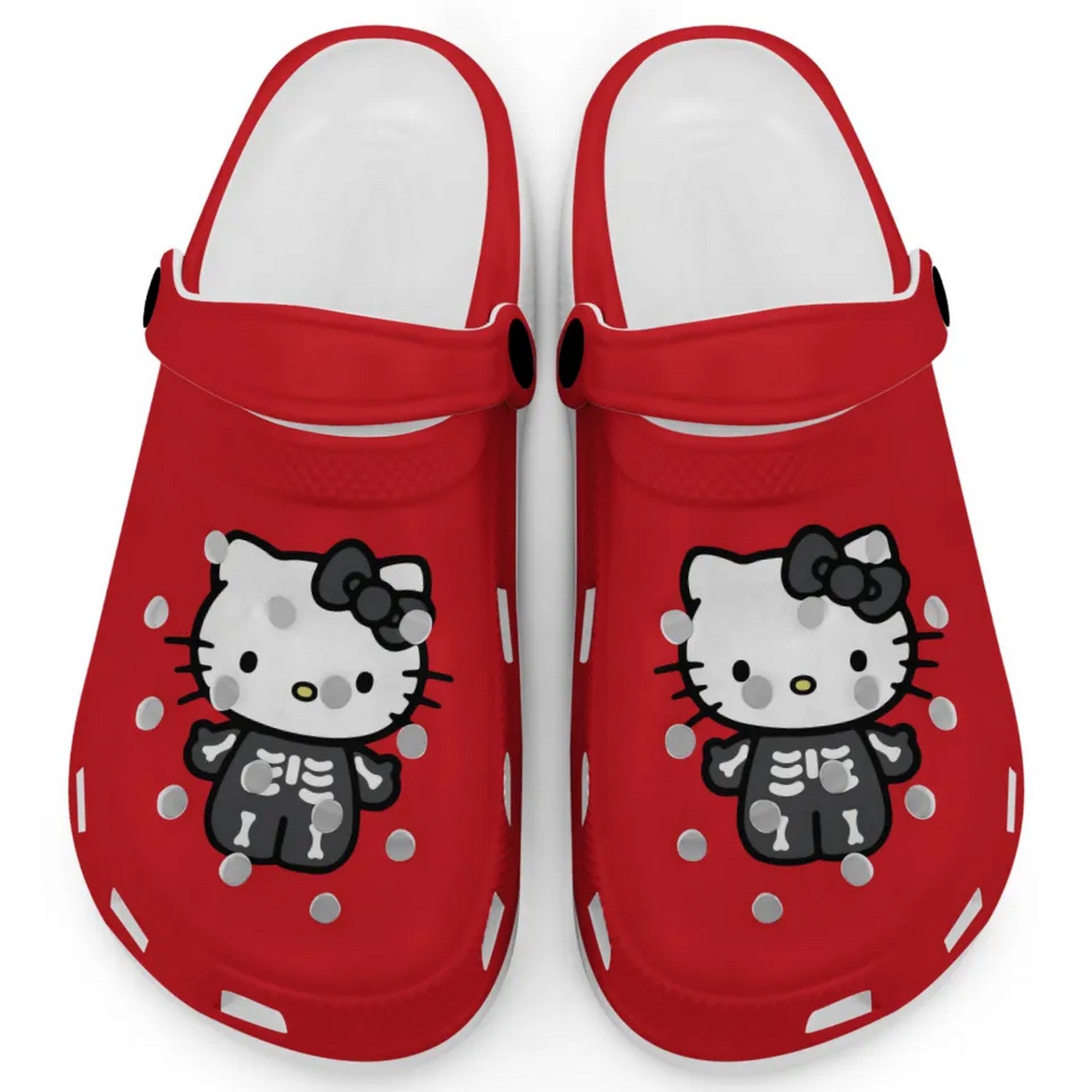 Hello Kitty Halloween Skeleton Cartoon Crocs Crocband Clogs Shoes Comfortable For Men Women and Kids