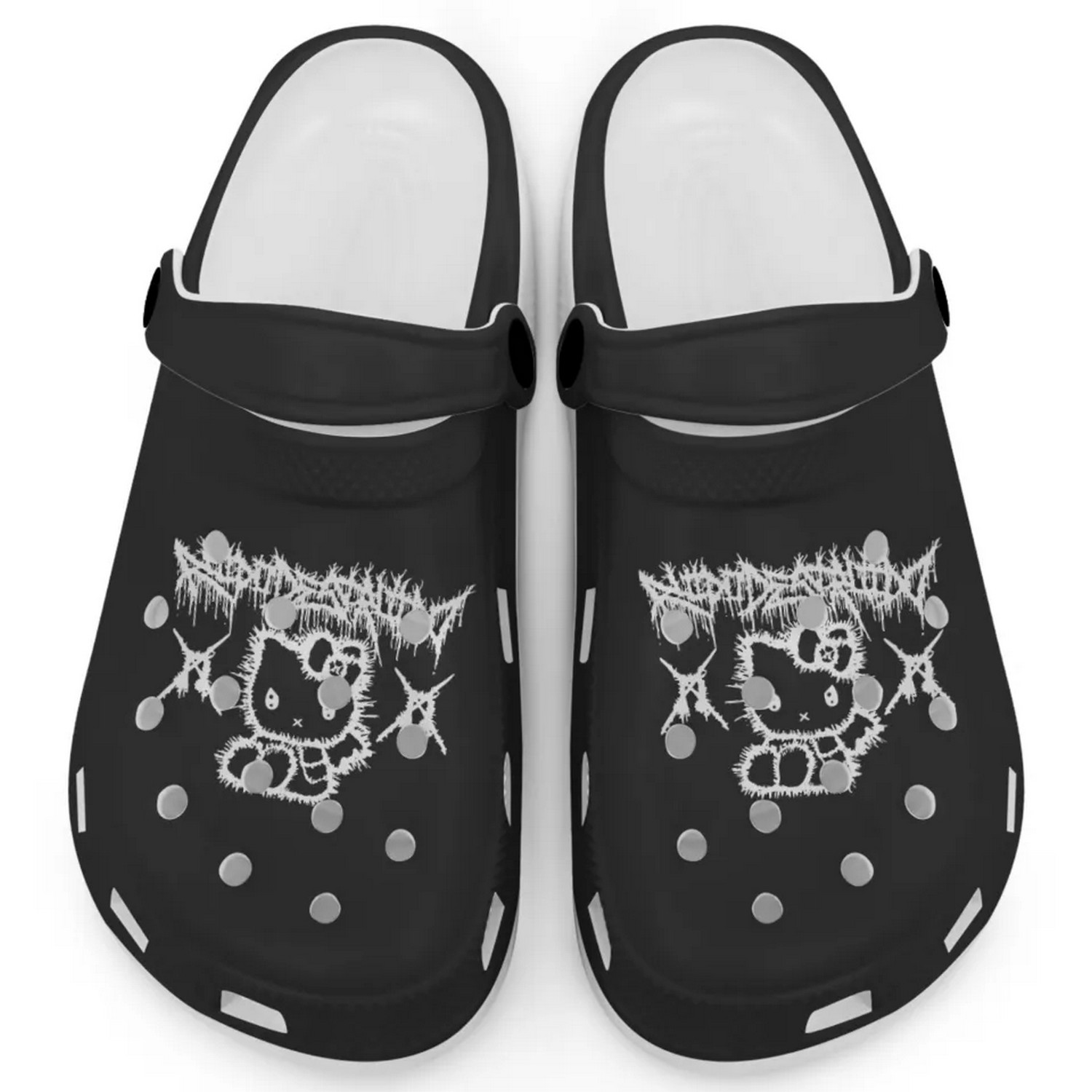 Hello Kitty Heavy Mental Cartoon Crocs Crocband Clogs Shoes Comfortable For Men Women and Kids