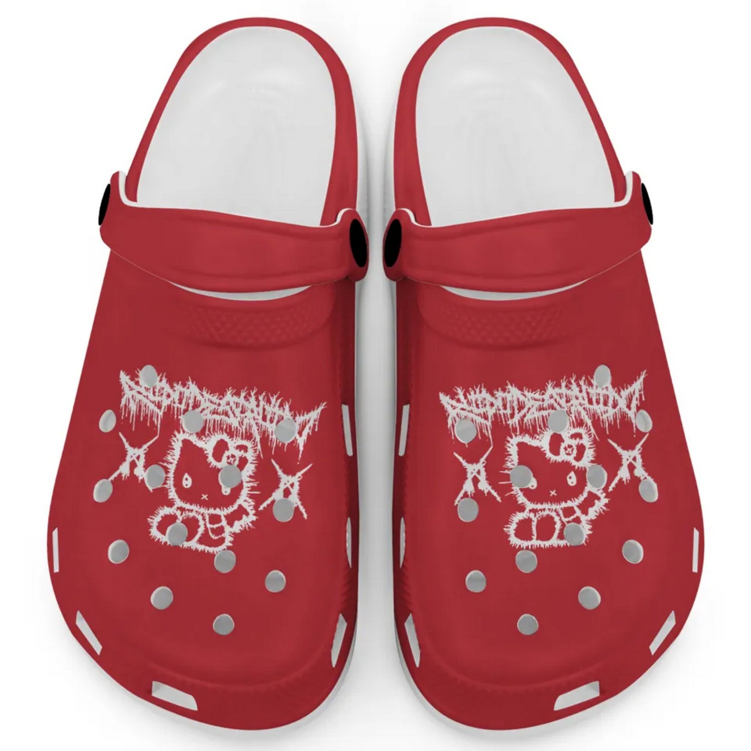 Hello Kitty Heavy Mental Cartoon Crocs Crocband Clogs Shoes Comfortable For Men Women and Kids