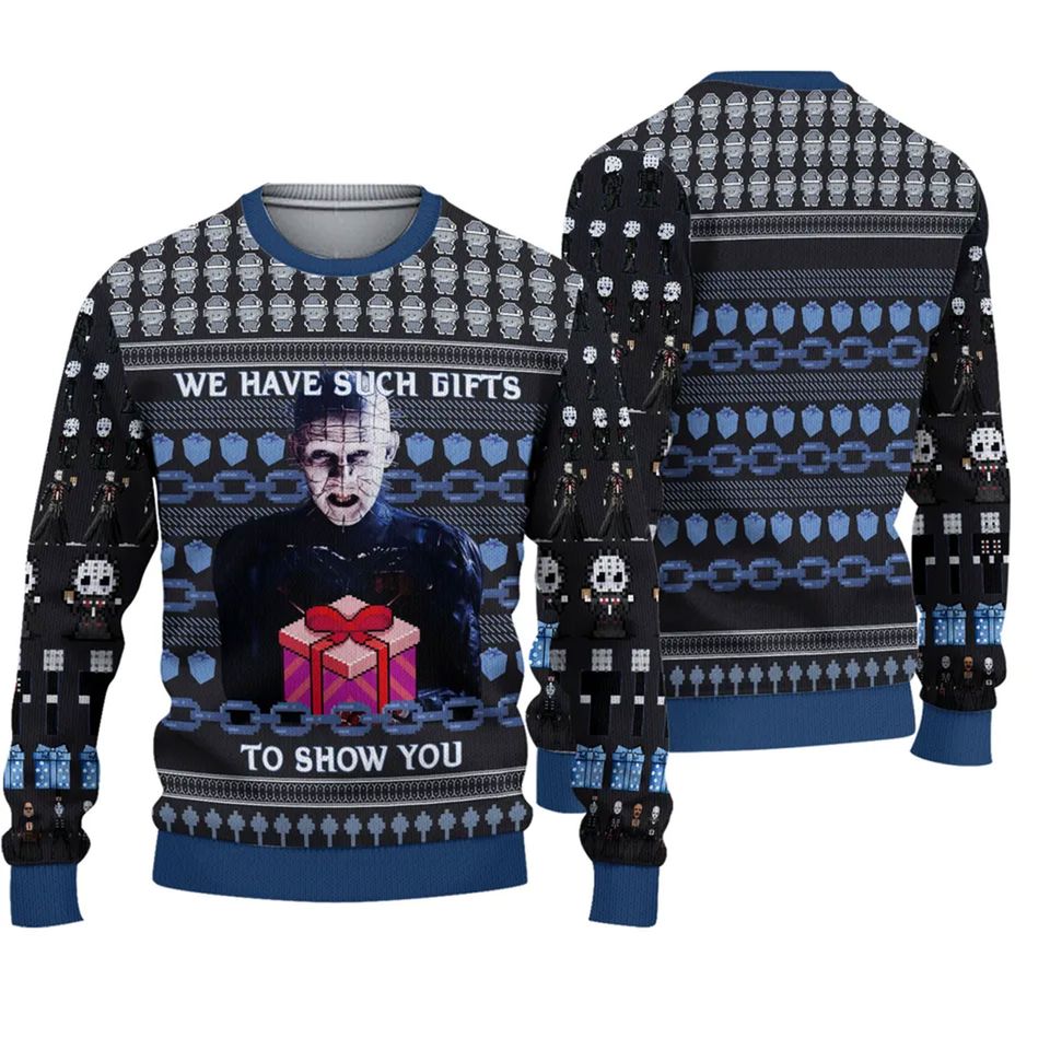 Hellraiser Ugly Knitted Christmas Sweatshirt, Hellraiser Xmas 3D Sweater