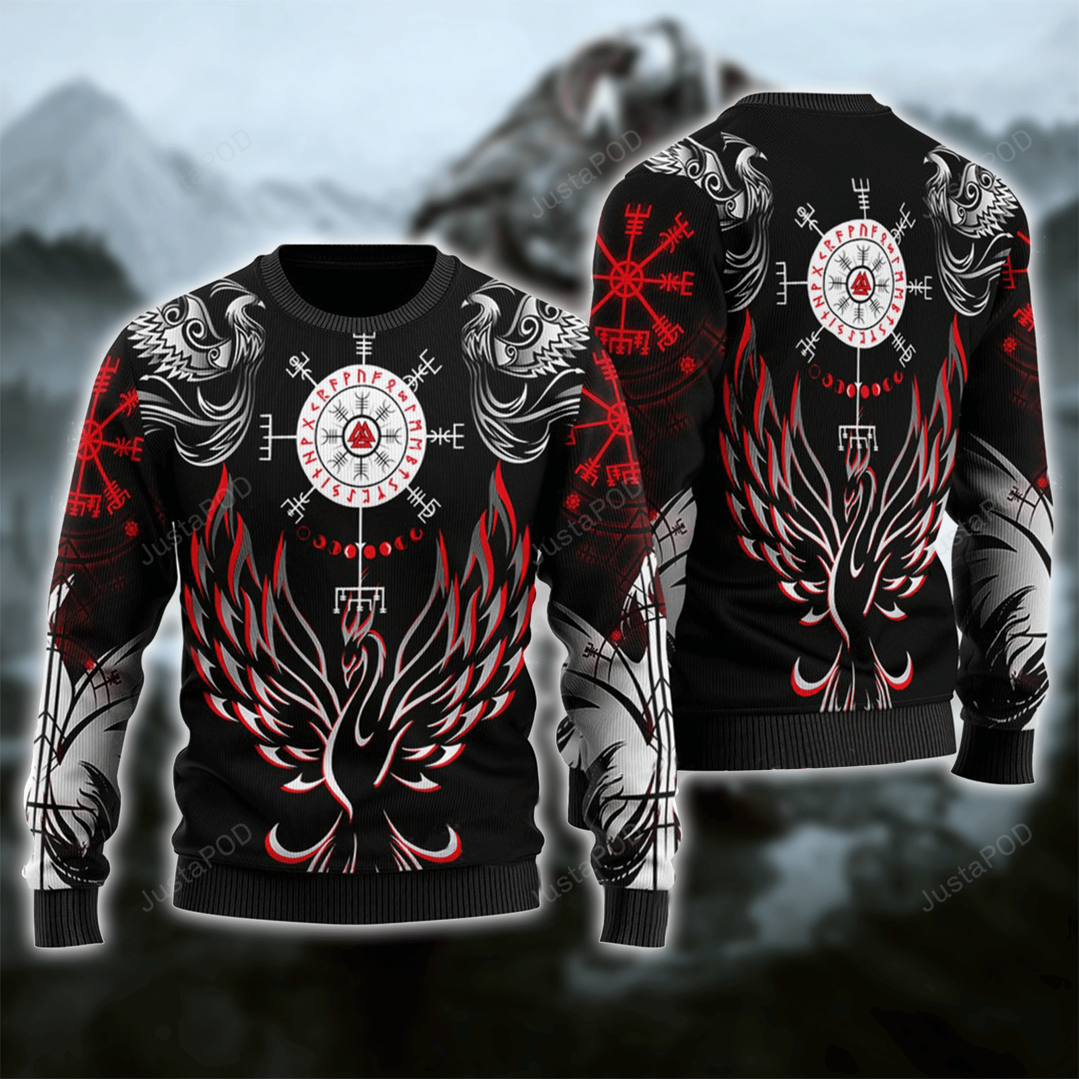 Helm Of Awe With Valknut Ugly Christmas Sweater Adult 3D Funny Matching for family