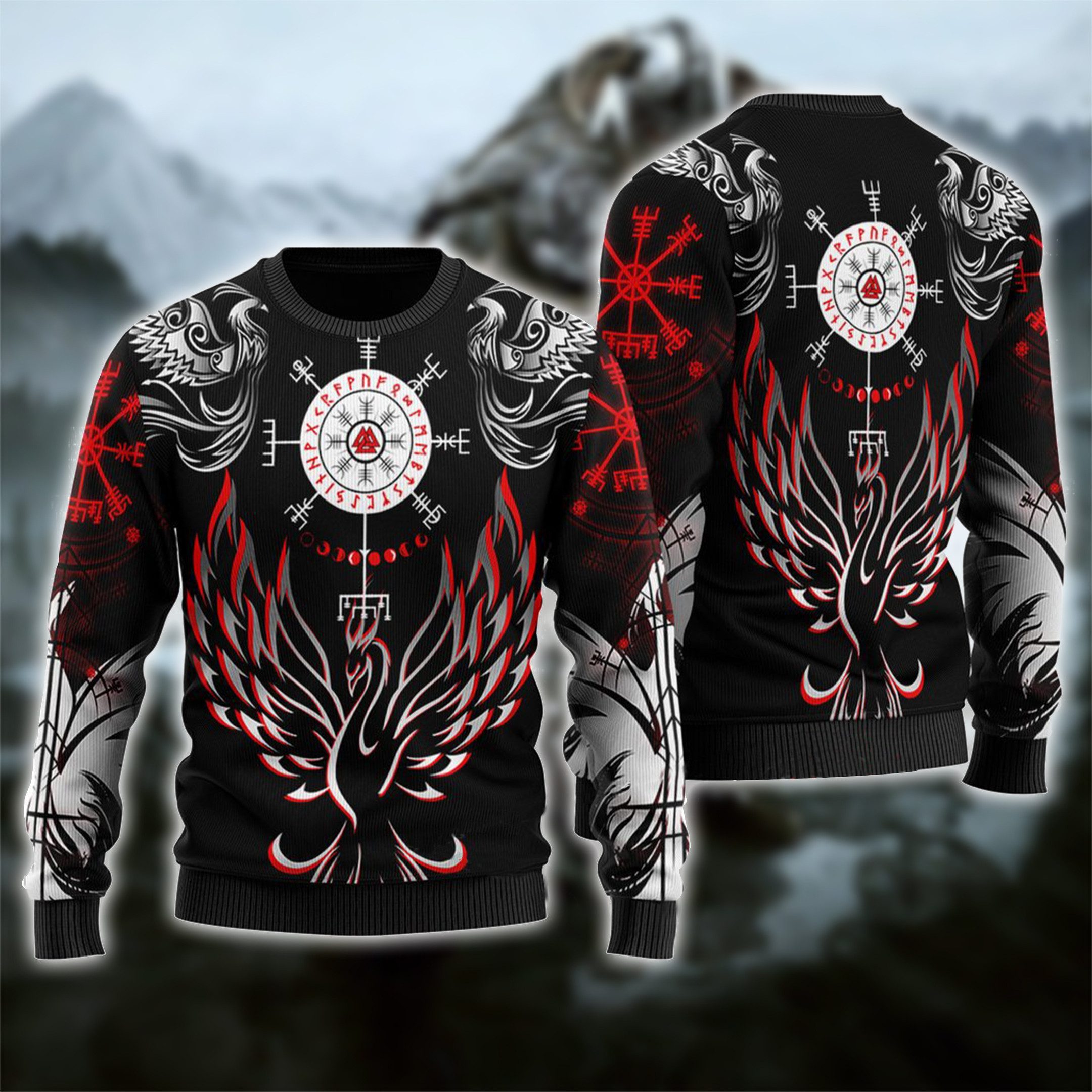 Helm of Awe With Valknut Ugly Christmas Sweater Adult 3D Funny Matching for family
