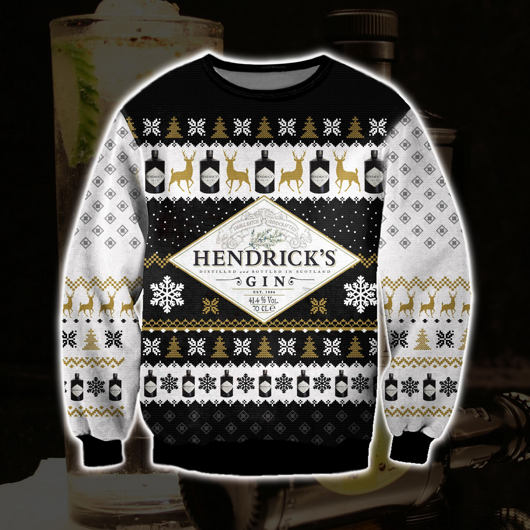 Hendrick'S Gin Wine Knitting Pattern 3D Print Ugly Christmas Sweater Adult 3D Funny Matching for family