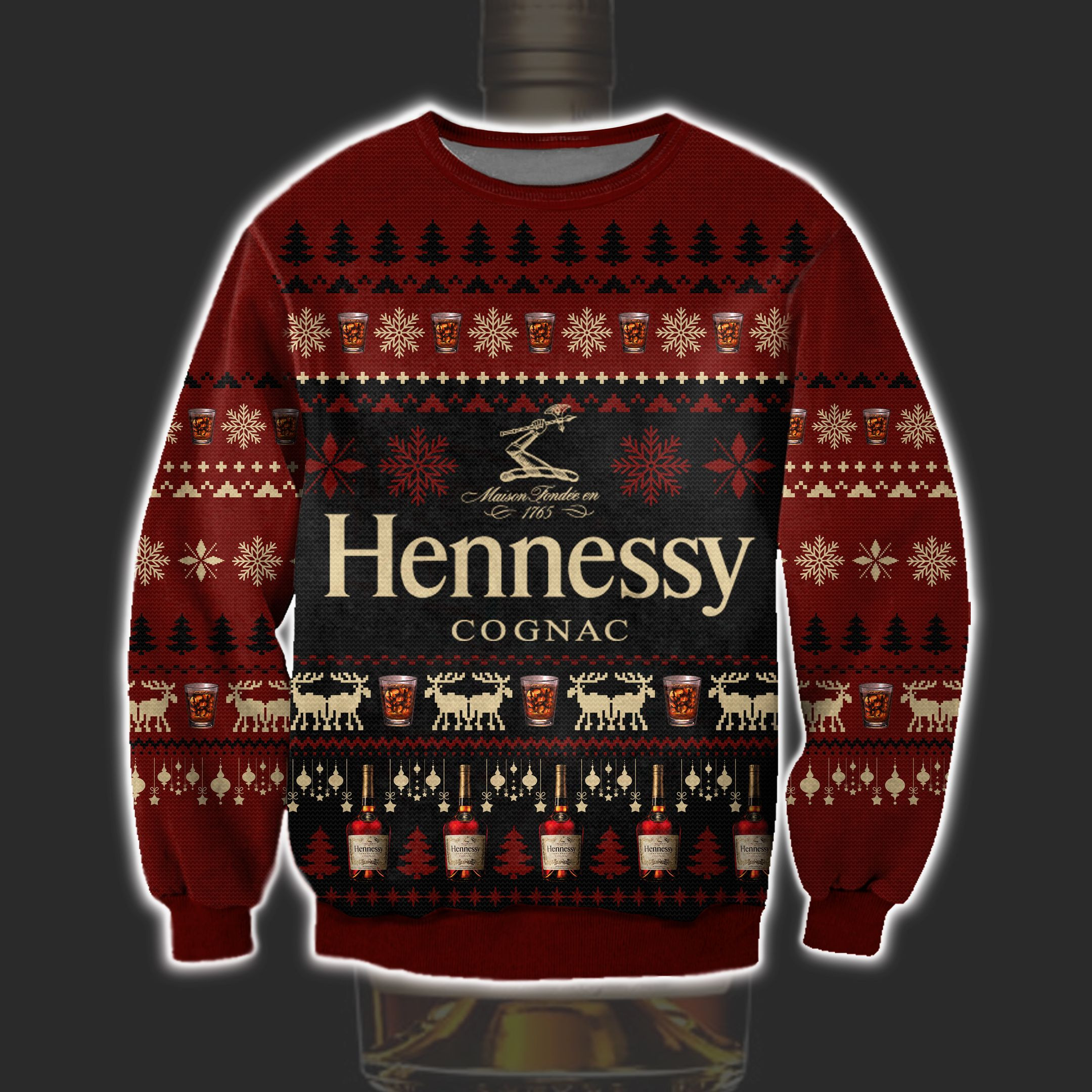 Hennessy Cognac 3D Print Ugly Christmas Sweater Adult 3D Funny Matching for family