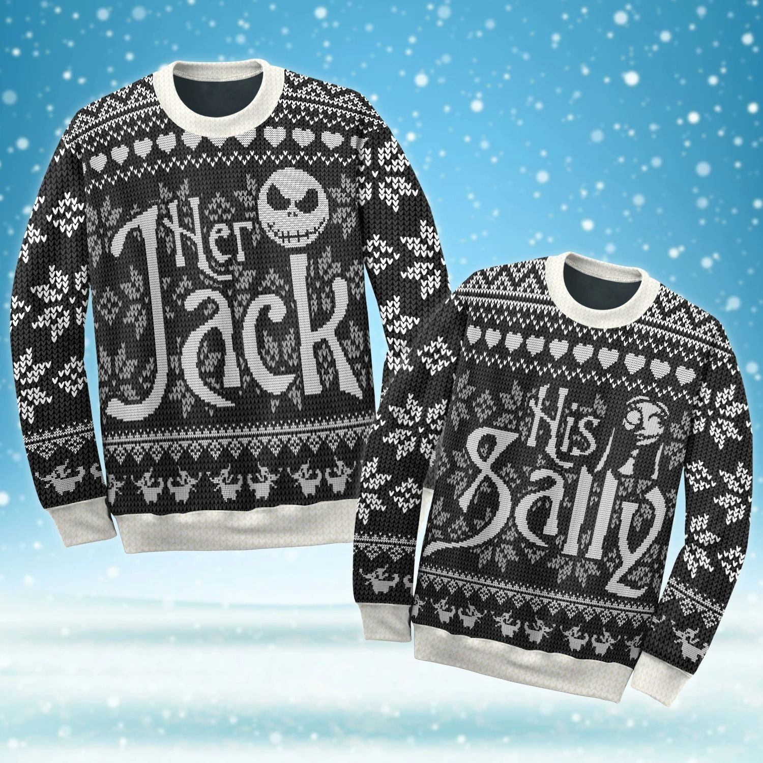 Her Jack And His Sally Ugly Christmas Sweater Adult 3D Funny Matching for family