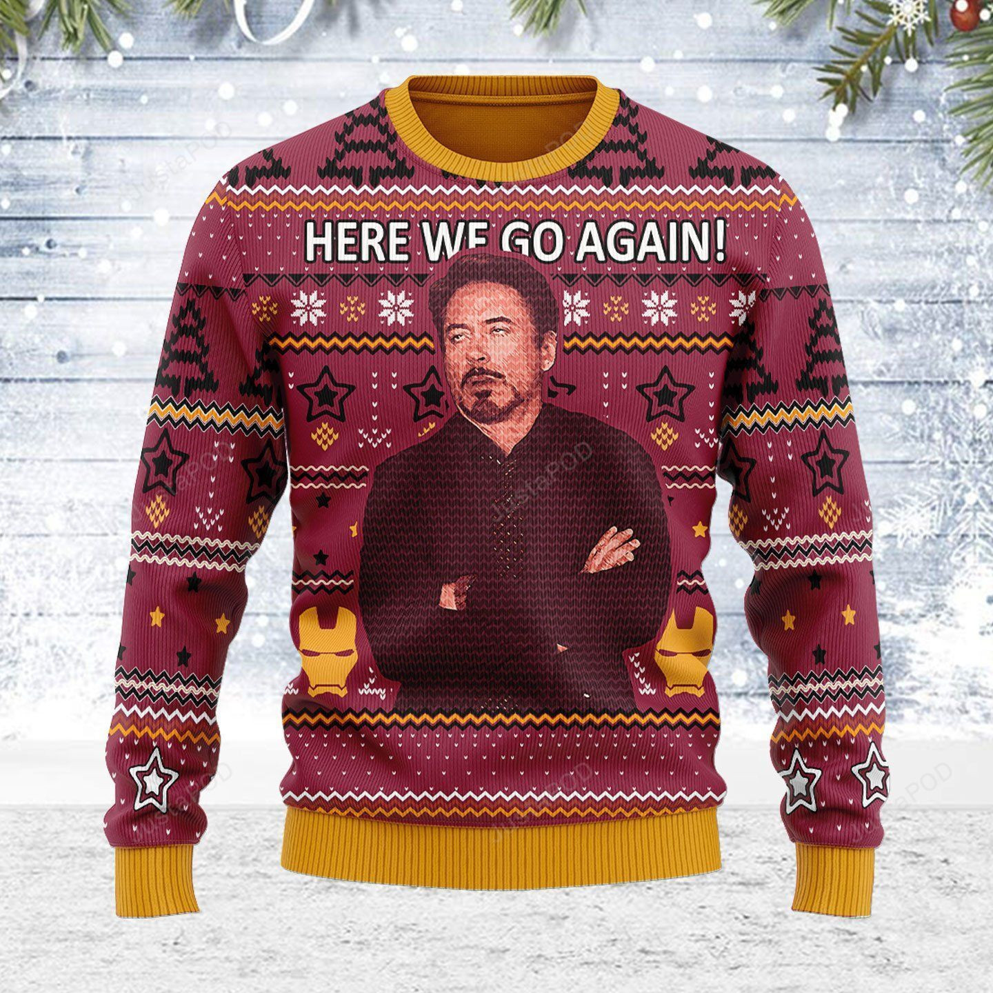 Here We Go Again Ugly Christmas Sweater Adult 3D Funny Matching for family