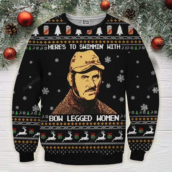 Heres To Swimmin With Bow Legged Woman Jaws Ugly Christmas Sweater Adult 3D Funny Matching for family