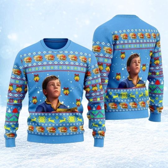 Hero Boy Face The Polar Express Ugly Sweater Christmas, The North Pole Xmas Sweater, Christmas Movie Shirt, - Image 6