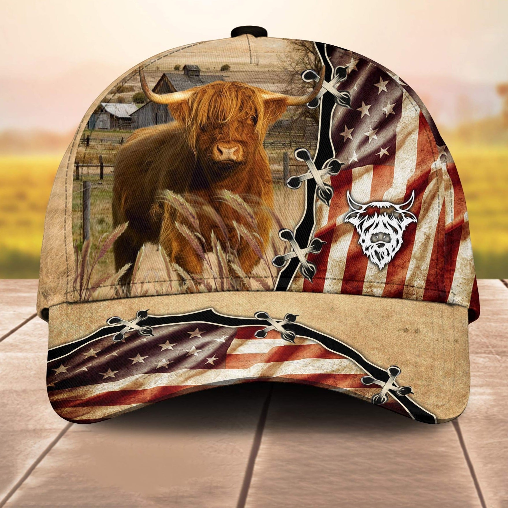 Highland Cale American Flag Custom Name Retro 3D Cap 3D All Over Print Baseball Cap, Cap For Farm Lovers, Animal Cap, Leather Pattern Cap Trucker Hats Custom Hats Gifts For Men & Women