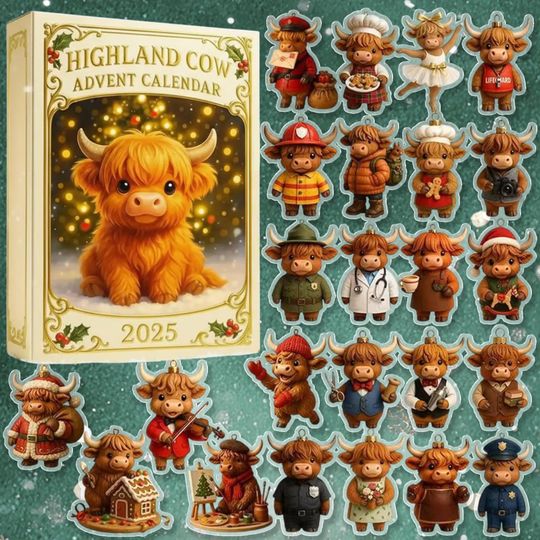 Highland Cow 2025 Adventure Calendar Christmas Gift, Christmas Highland Cows Blind Box - Image 7