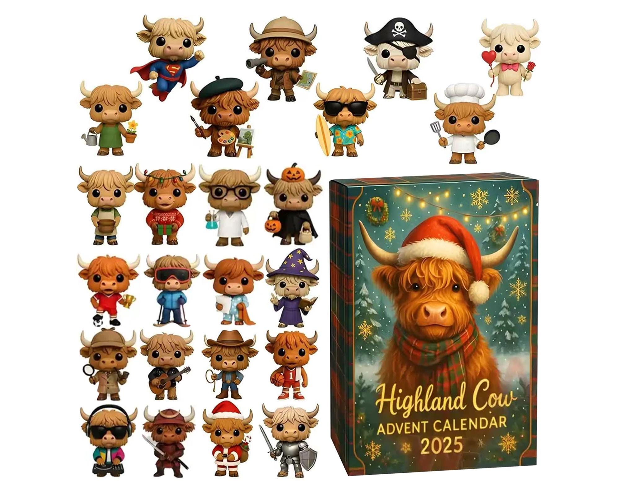 Highland Cow Advent Calendar 2025, 24 Day Highland Cow Figurines : Vintage Christmas Ornament Countdown - Image 2