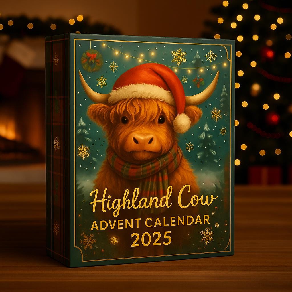 Highland Cow Advent Calendar 2025, 24 Day Highland Cow Figurines : Vintage Christmas Ornament Countdown - Image 4