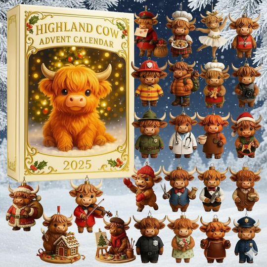 Highland Cow Advent Calendar 2025, Cute Farm Animal Christmas Countdown Box, Acrylic 24 Day Holiday Surprise - Image 7