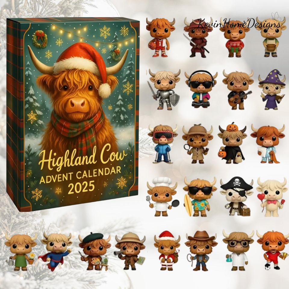 Highland Cow Advent Calendar 2025: Farm Animal Box, 24 Day Countdown