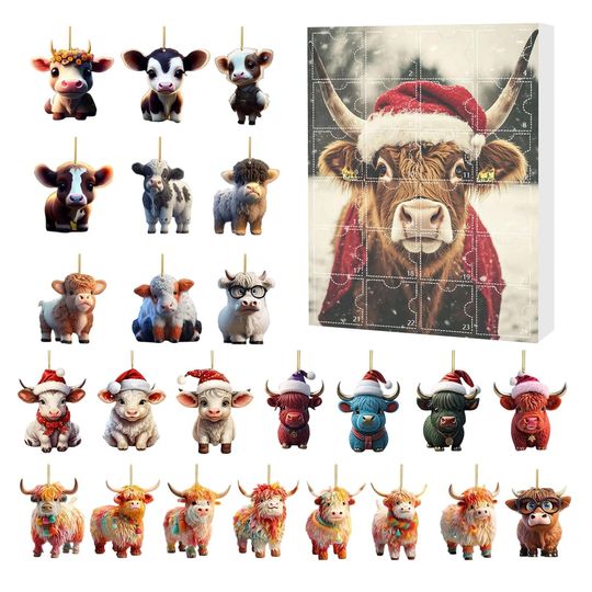 Highland Cow Advent Calendar | 24PCS Acrylic Cow Ornaments | Cute Animal Christmas Countdown | Christmas Gift - Image 17