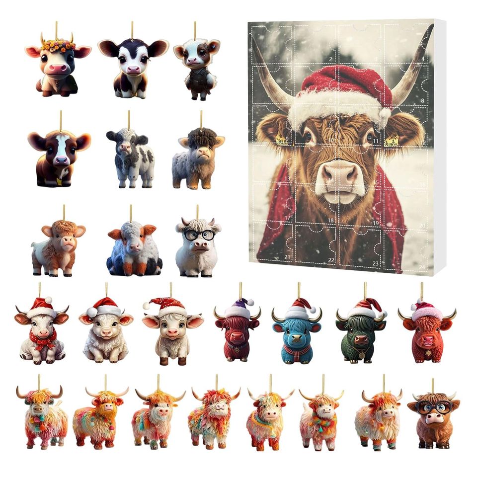 Highland Cow Advent Calendar | 24PCS Acrylic Cow Ornaments | Cute Animal Christmas Countdown | Christmas Gift - Image 6