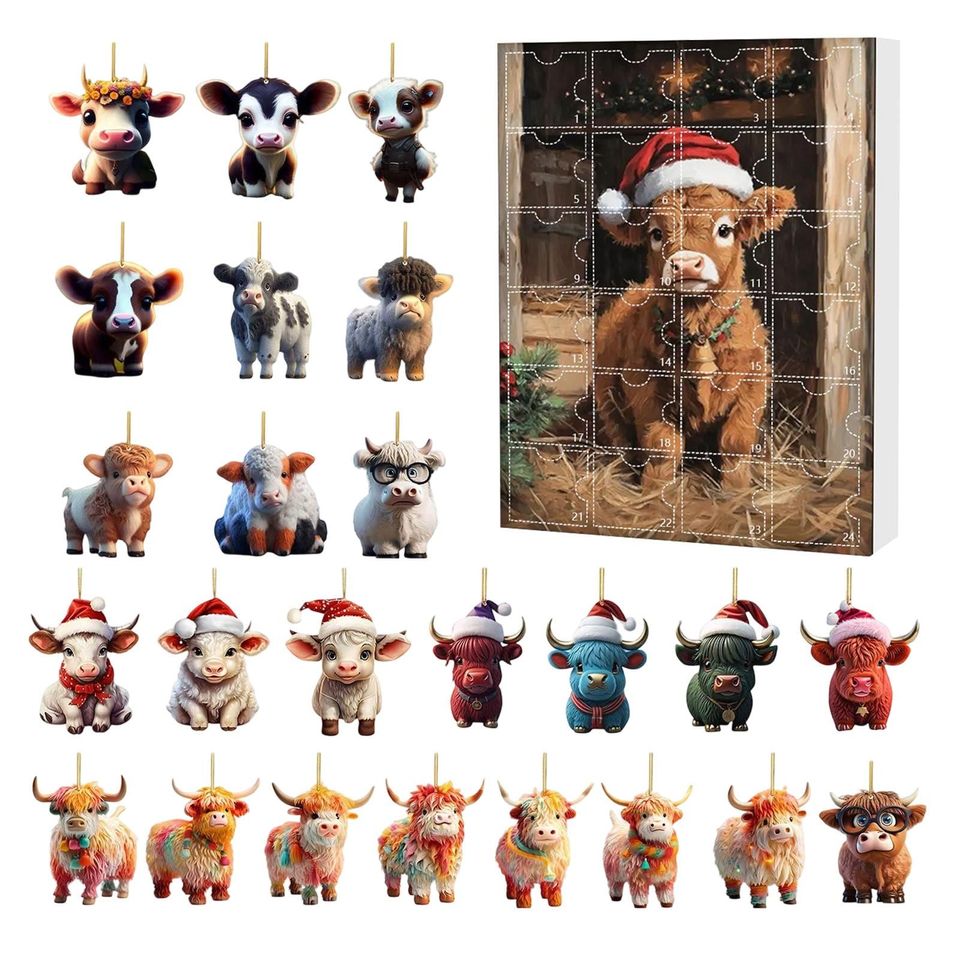Highland Cow Advent Calendar | 24PCS Acrylic Cow Ornaments | Cute Animal Christmas Countdown | Christmas Gift - Image 4