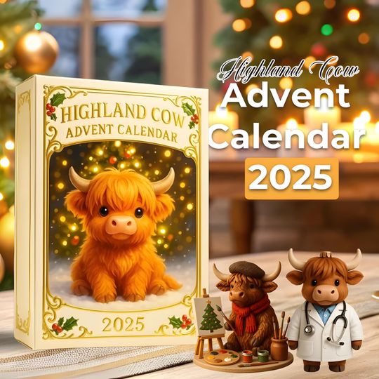 Highland Cow Advent Calendar Ornament 2025, 24 Days Christmas Countdown, Farm Animal Figurines Set - Image 9