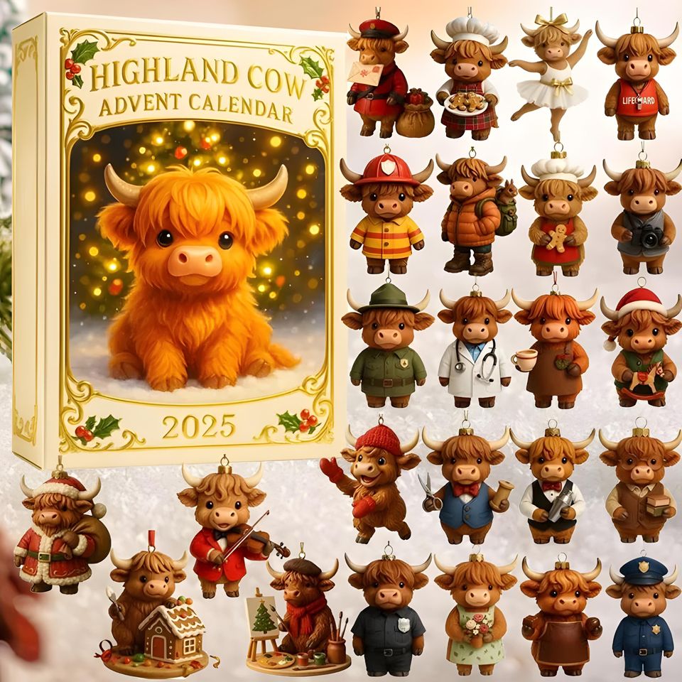 Highland Cow Advent Calendar Ornament 2025, 24 Days Christmas Countdown, Farm Animal Figurines Set - Image 3
