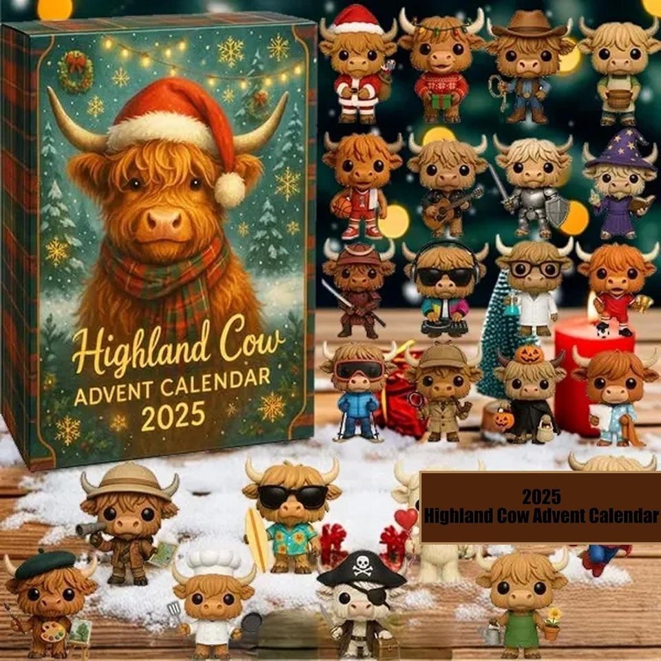 Highland Cow Advent Calendar Ornament 2025, Cow Lover Gift, Farmhouse Christmas Countdown