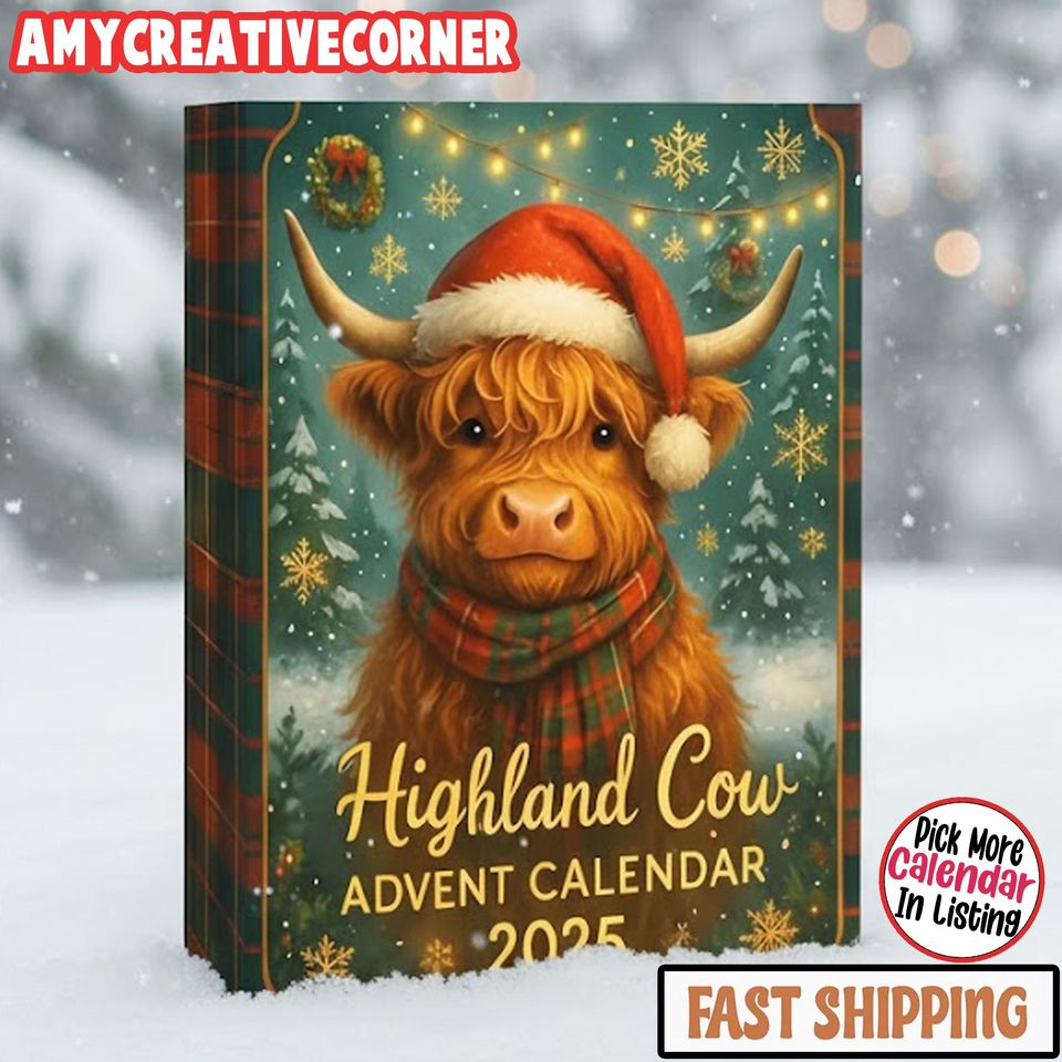 Highland Cow Advent Calendar Ornament 2025, Farmhouse Christmas Countdown, Rustic Holiday Decor - Image 2