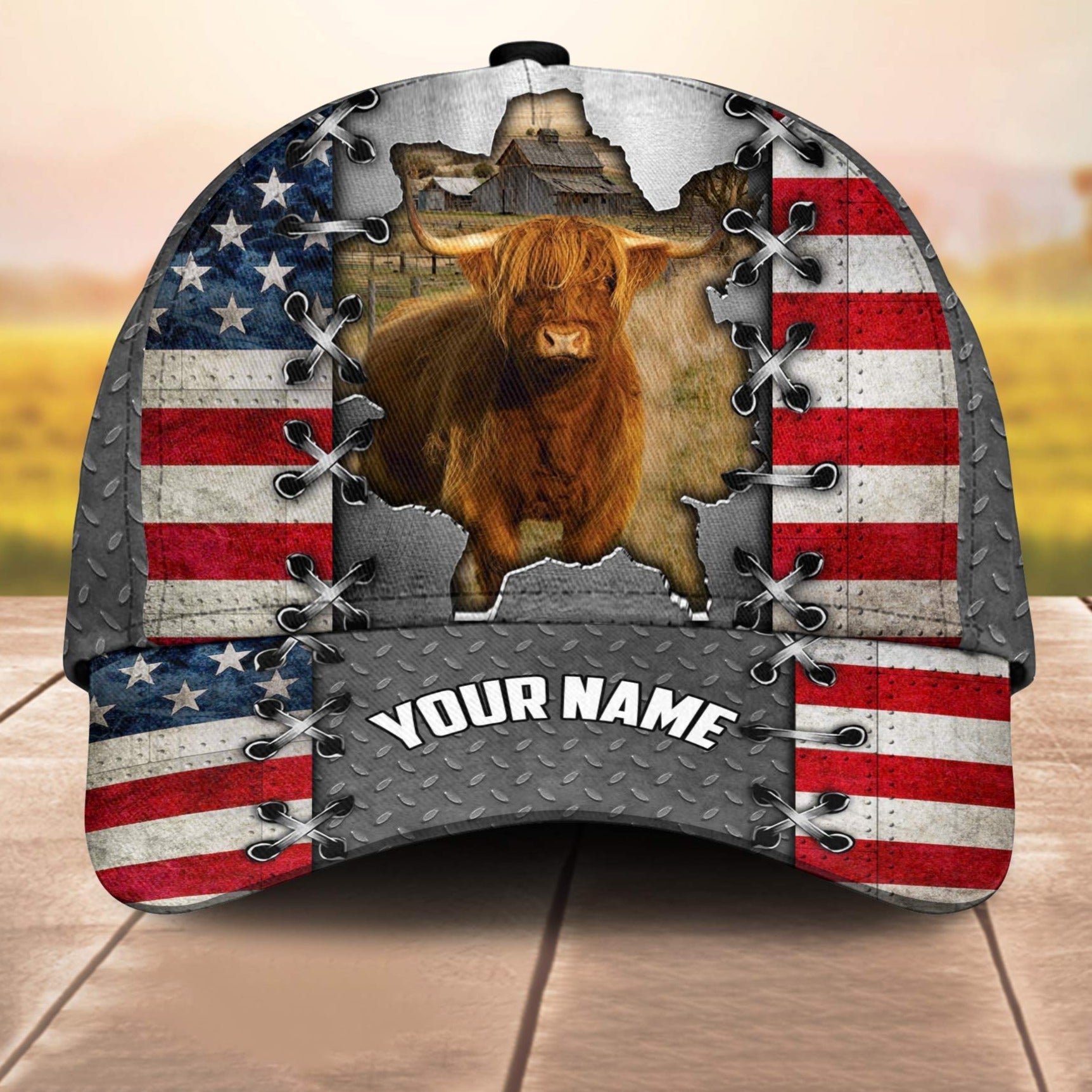 Highland Customized Name Us Flag 3D Cap 3D All Over Print Baseball Cap, Cap For Farm Lovers, Animal Cap, Leather Pattern Cap Trucker Hats Custom Hats Gifts For Men & Women