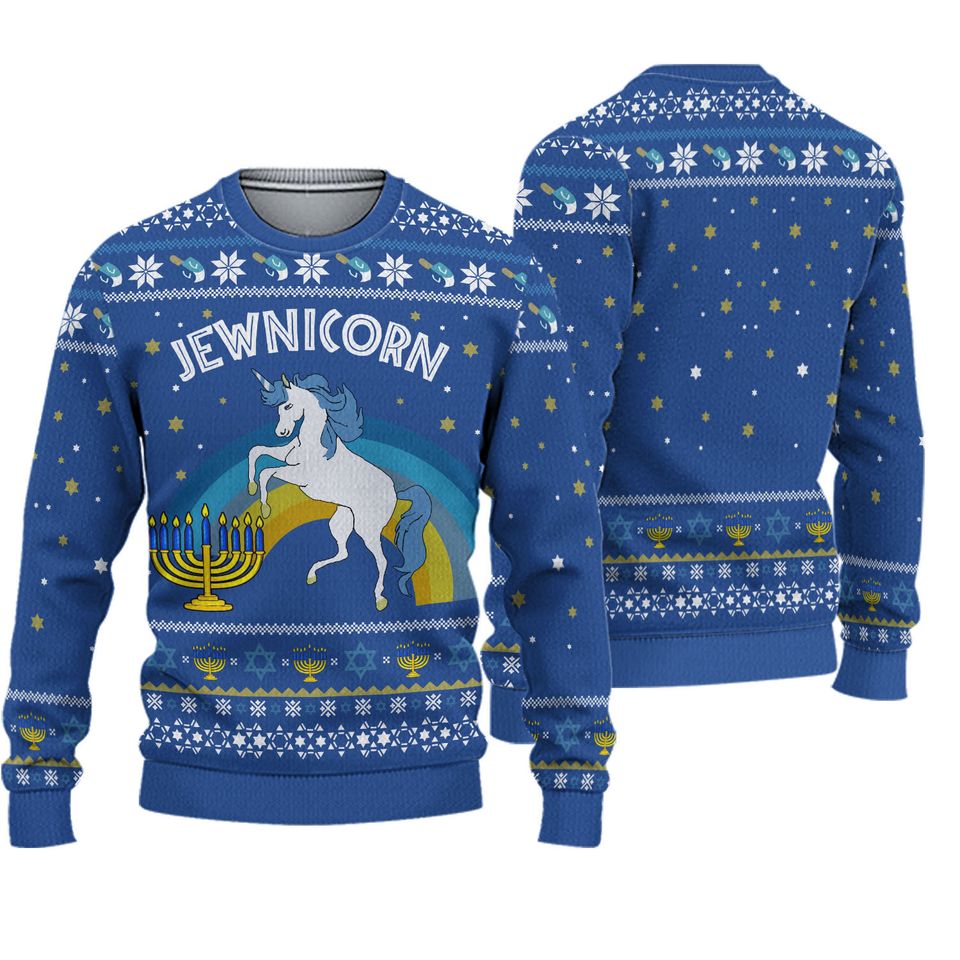 Hilarious Jewnicorn Ugly Christmas Sweater, Chrismukkah Ugly Sweater