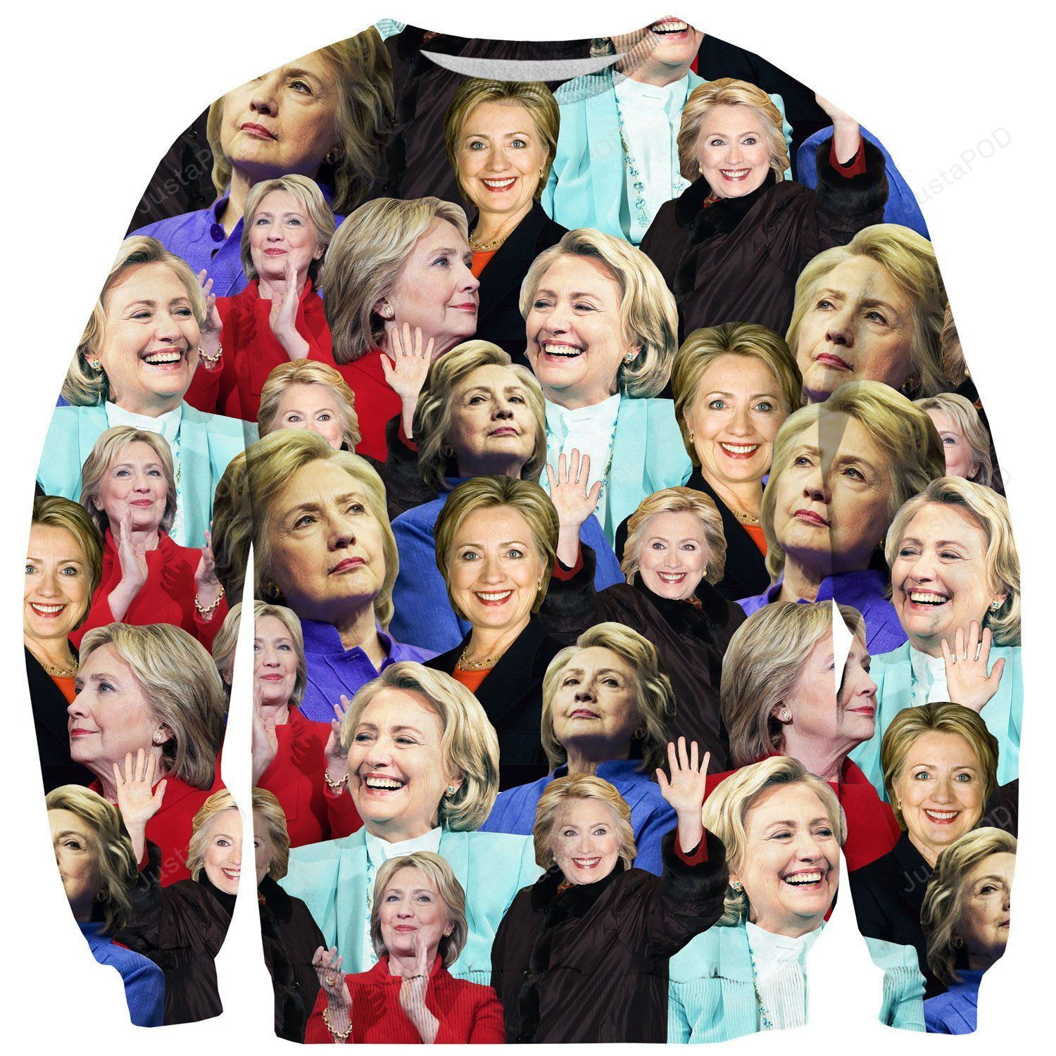 Hillary Clinton Face Ugly Christmas Sweater Adult 3D Funny Matching for family