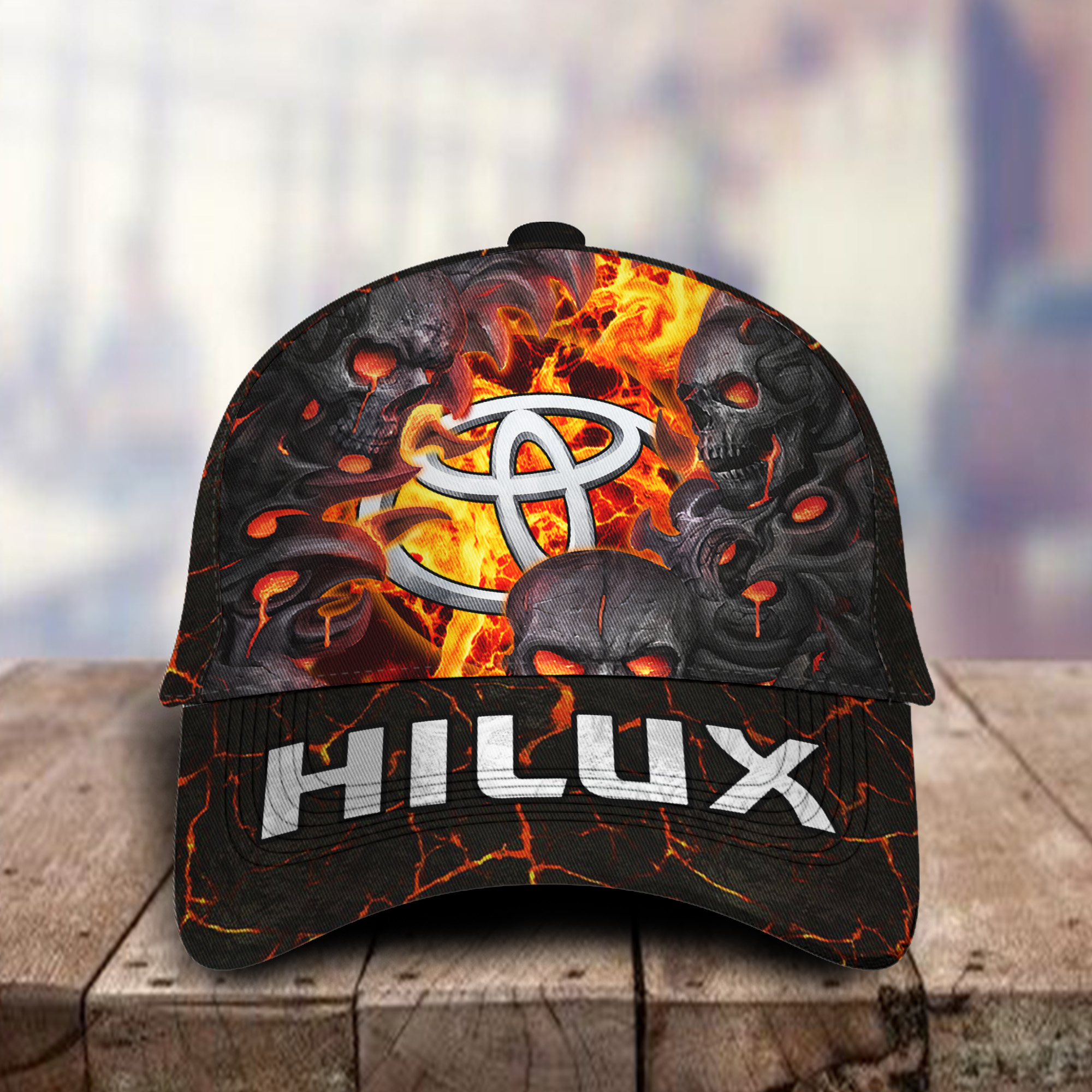 Hilux 3D Classic Cap Skull Fire Car Motor Brand Hats Trucker Hats Custom Hats Gifts For Men & Women