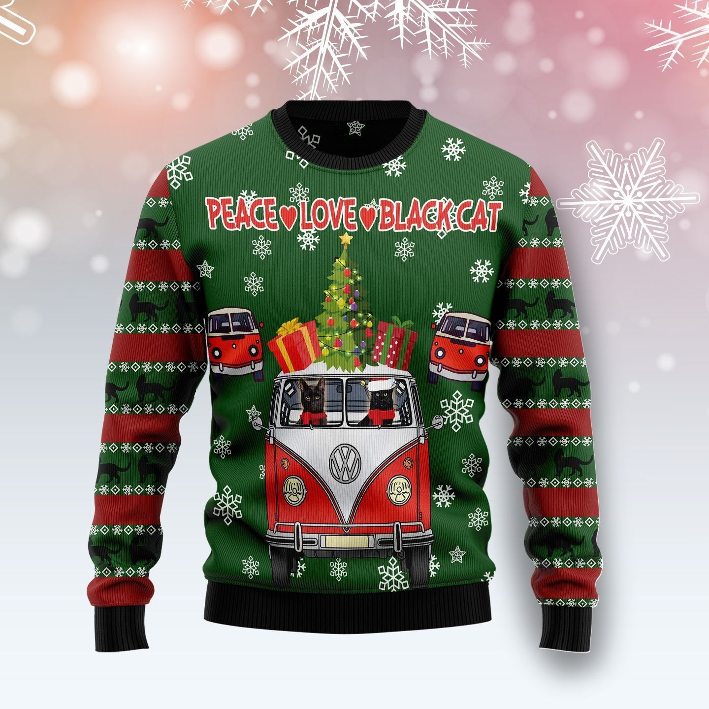 Hippie Black Cat Christmas Ugly Christmas Sweater Adult 3D Funny Matching for family