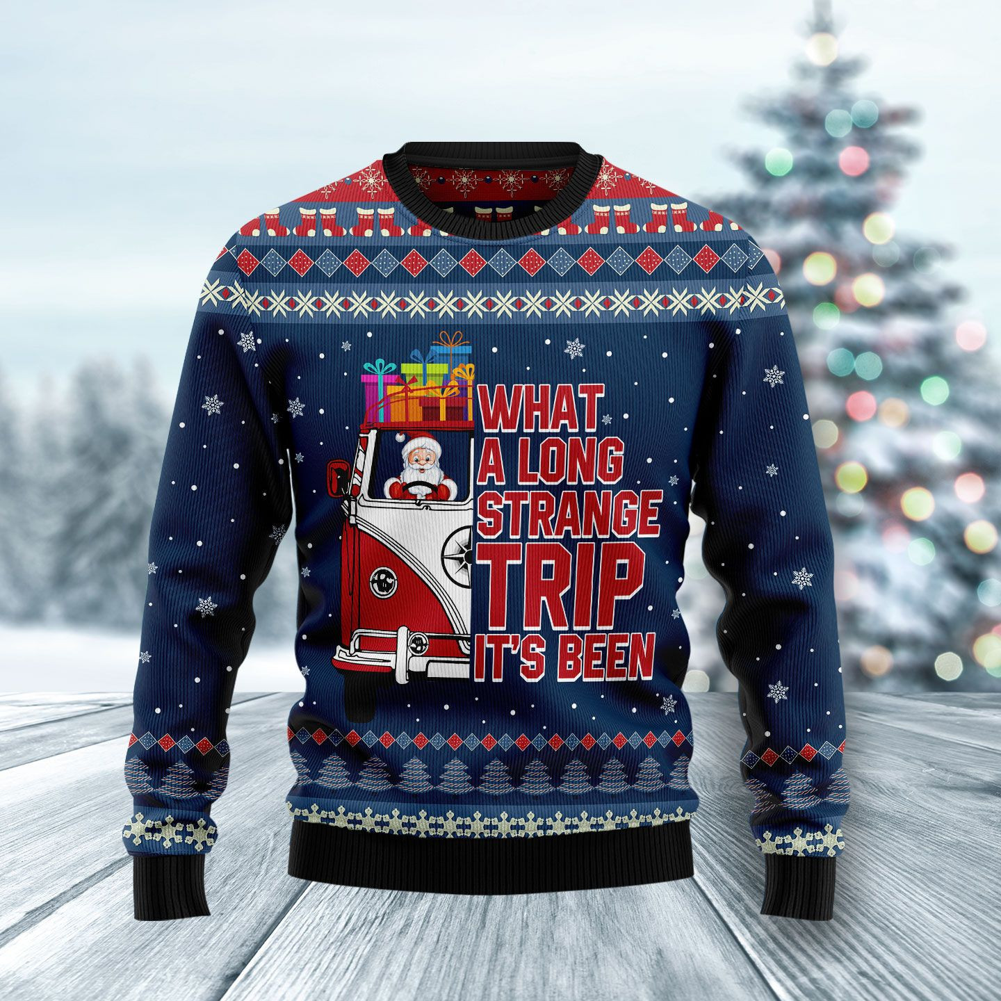 Hippie Bus What A Long Strange Trip Its Been Ugly Christmas Sweater Adult 3D Funny Matching for family