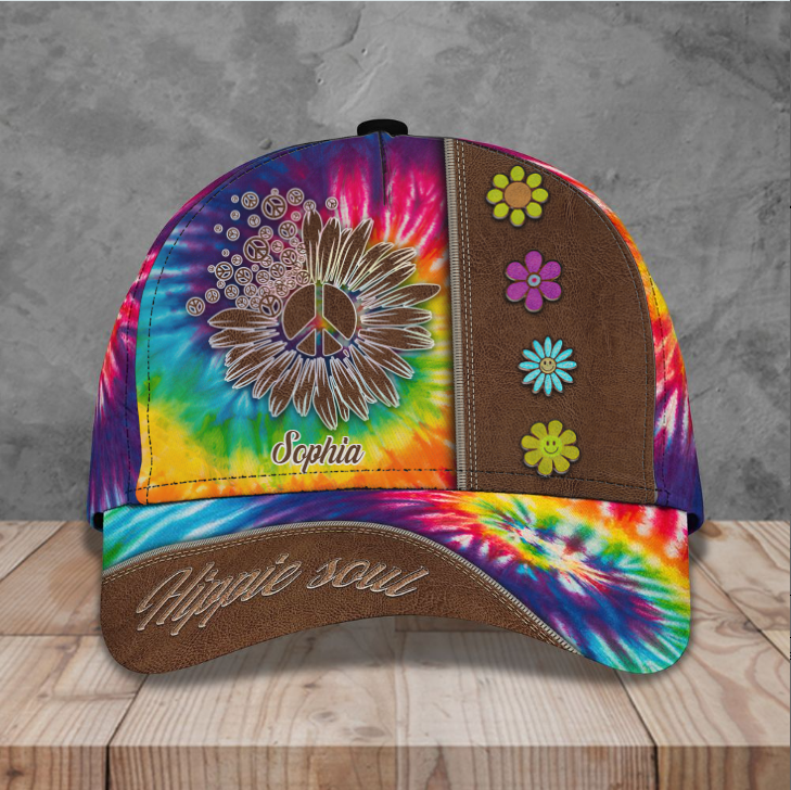 Hippie Cap, Personalized Hippie 3D Classic Cap for Men, Women, Custom Name Hat for Boy, Girl, Hippie Lovers Trucker Hats Custom Hats Gifts For Men & Women